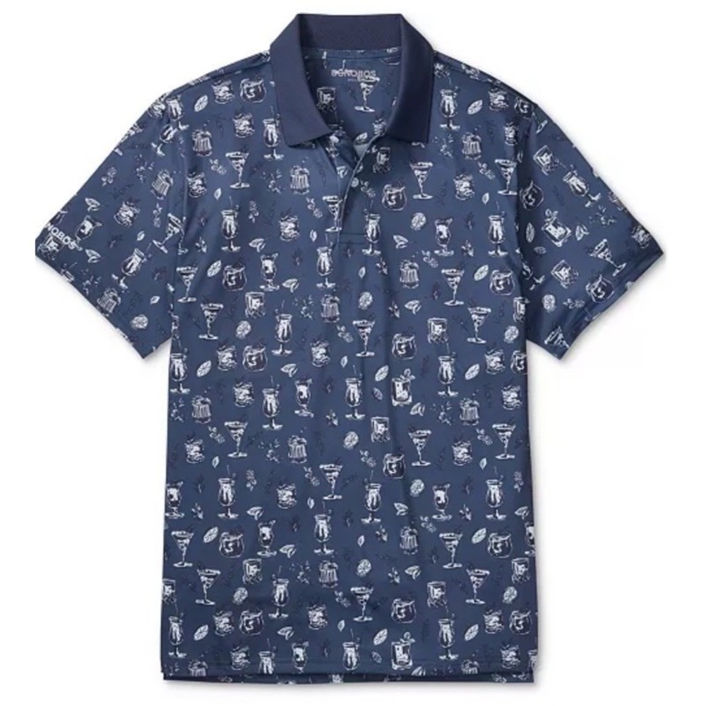 NWT Bonobos Golf Shirt Polo Cocktail Print XL BLUE Polyester MSRP $89 2 Button